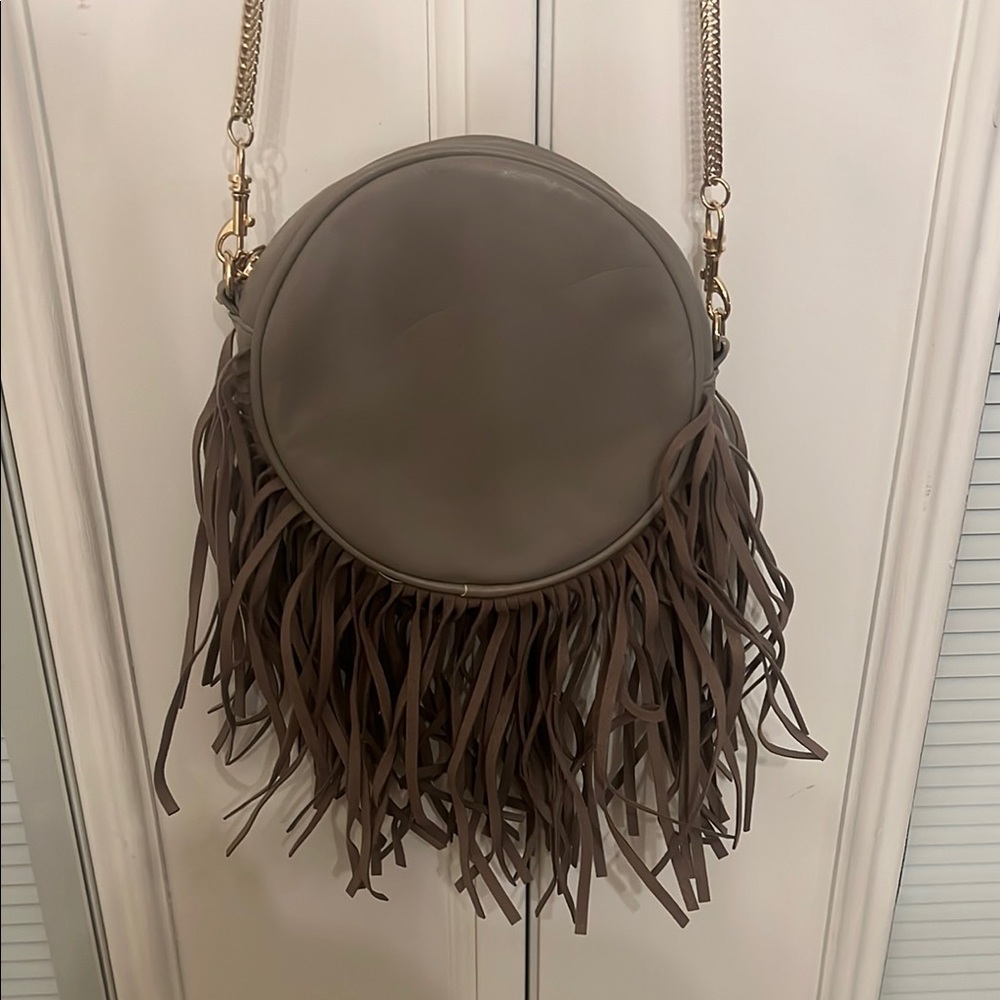 Fringe Circle Bag in Taupe